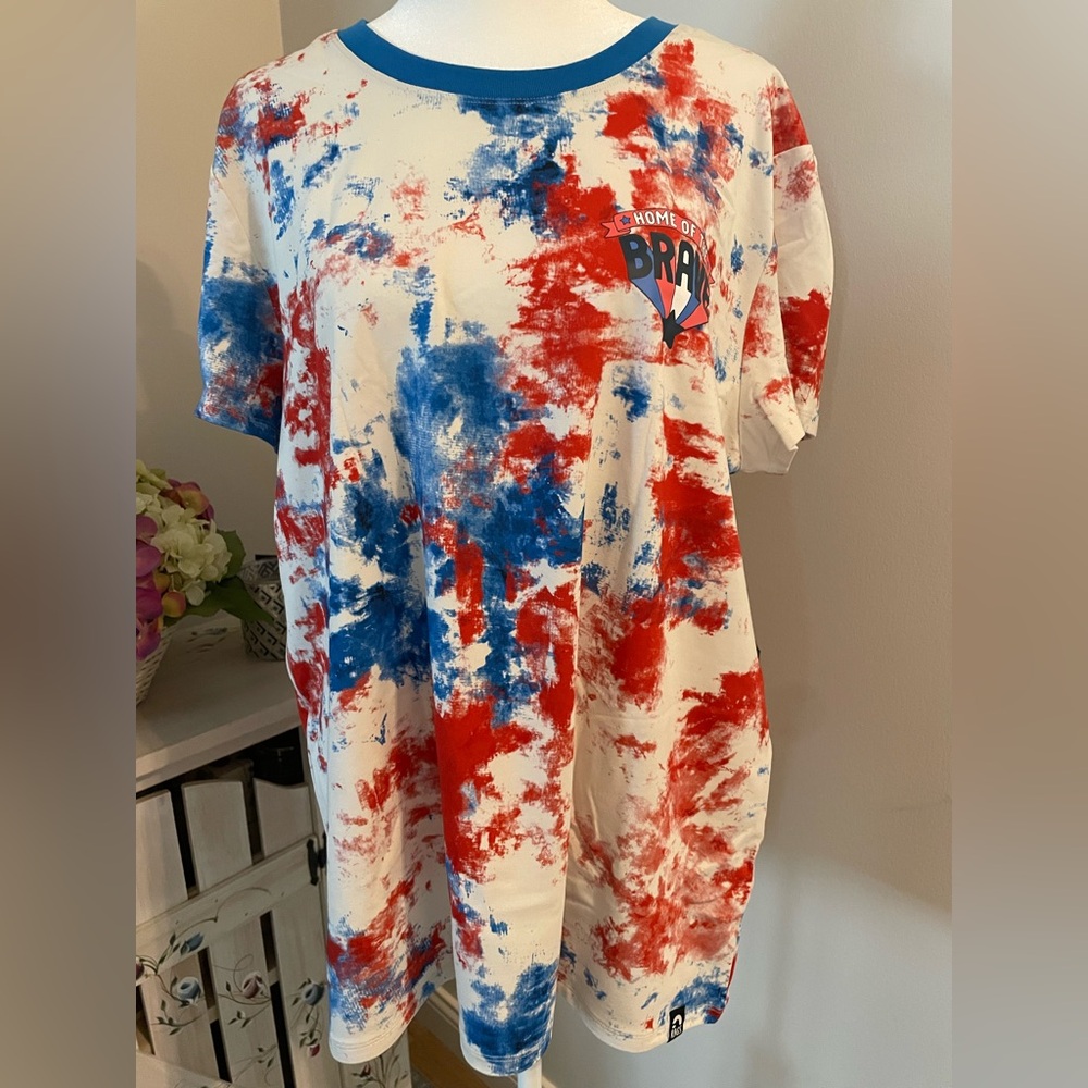 RAGS Women's Red, White and Blue Tie-Dye Top XL NWT